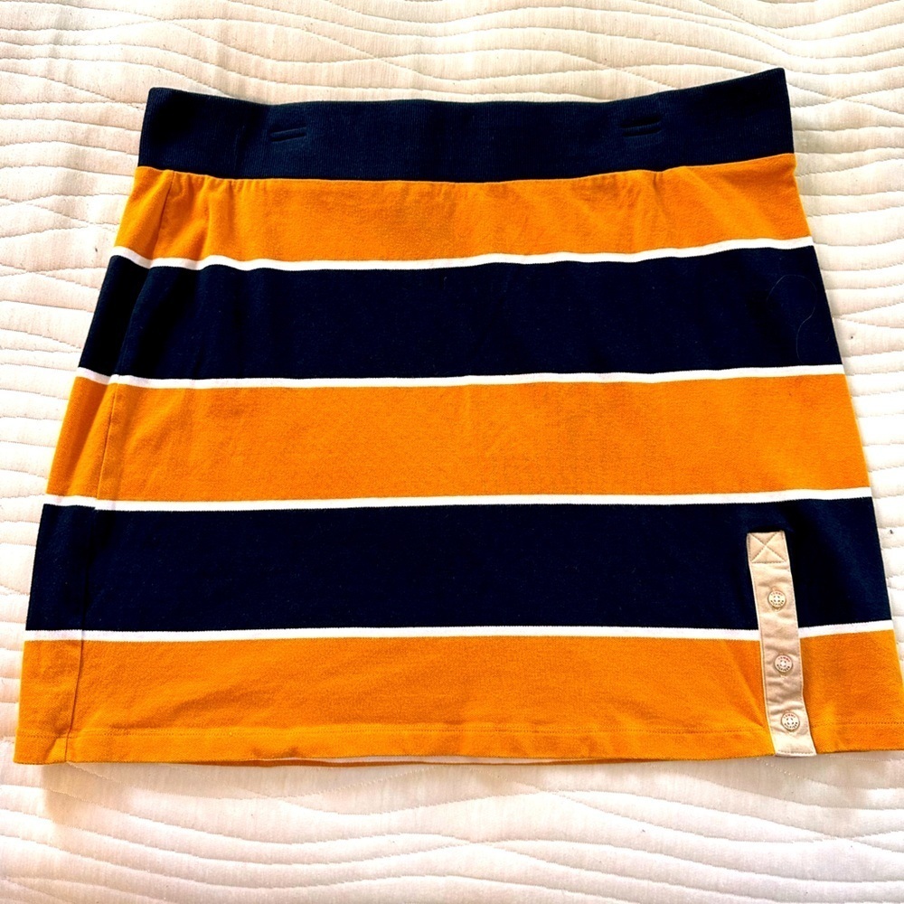Tommy Hilfiger, pencil skirt, yellow, and navy stripe W/ 3 button slit detail XL